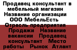 Продавец-консультант в мебельный магазин › Название организации ­ ООО“МебельЕсть“ › Отрасль предприятия ­ Продажи › Название вакансии ­ Продавец-консультант › Место работы ­ Рынок “Атлант“ › Минимальный оклад ­ 15 000 - Ростовская обл., Ростов-на-Дону г. Работа » Вакансии   . Ростовская обл.,Ростов-на-Дону г.